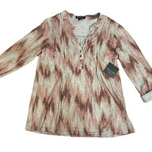 Absolutely Famous Women's Long Sleeve Blouse in Pink and Gray Pattern NWT